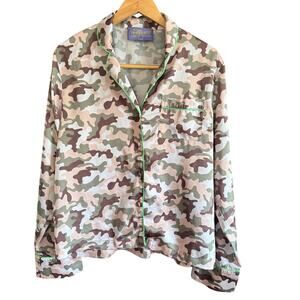 I'M SORRY by Petra Collins Satin Camouflage Pajama Style Long Sleeve Top Medium
